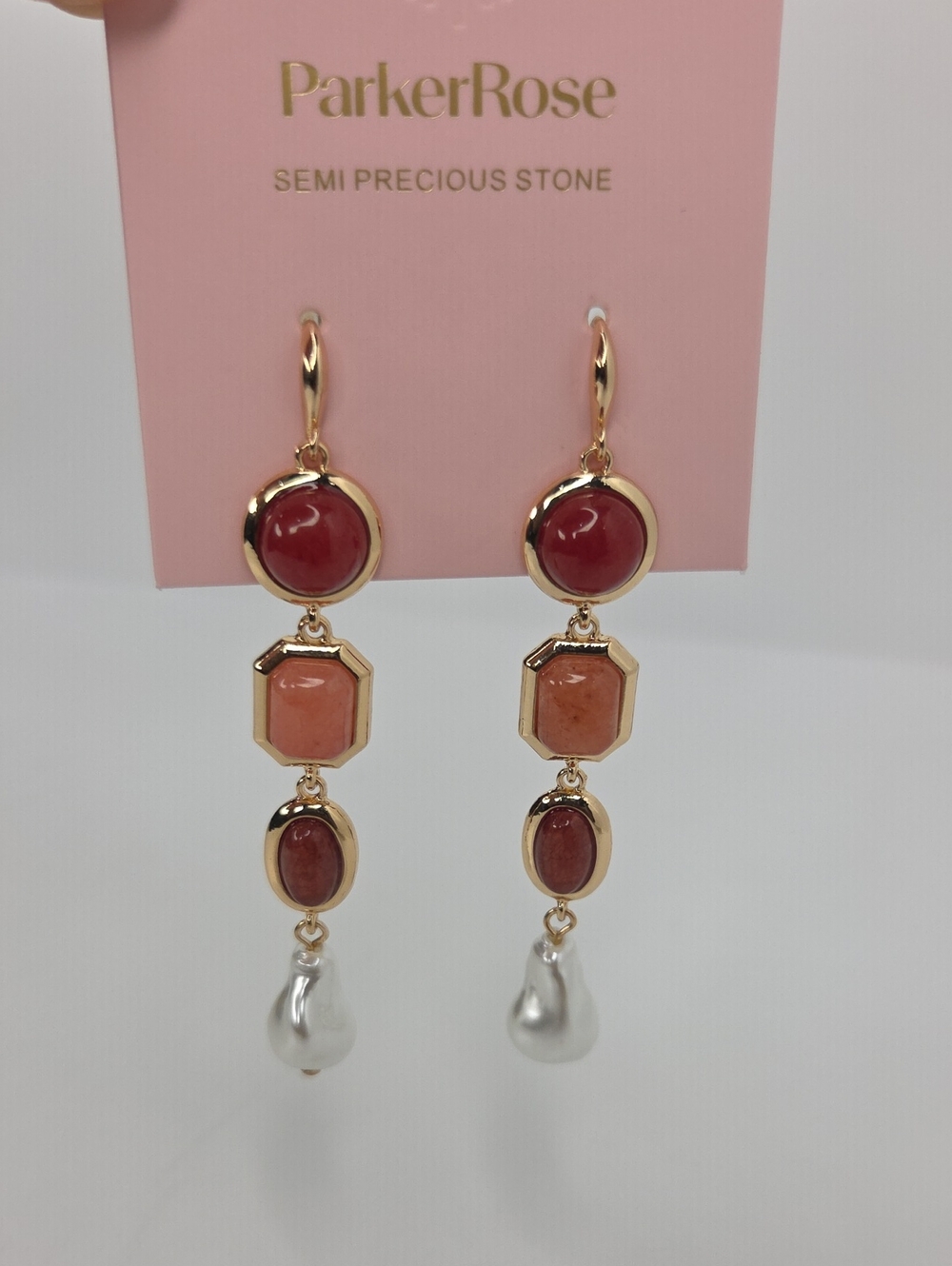 💕▪️Parker Rose▪️ Pink Semi Precuous Stone Drop linear Earrings - Picture 4 of 7